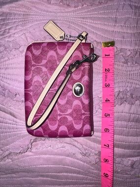 Coach Pink Signature Wristlet with Contrast Strap